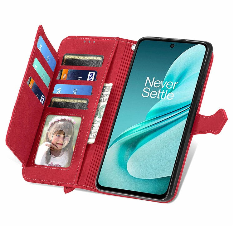 For OnePlus Nord N30 SE 5G Case Leather Floral Phone Cover Zipper Cash Pocket - Red