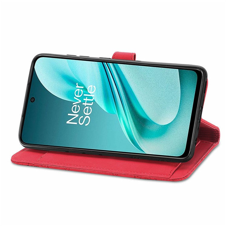 For OnePlus Nord N30 SE 5G Case Leather Floral Phone Cover Zipper Cash Pocket - Red