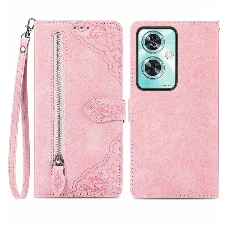 For OnePlus Nord N30 SE 5G Case Leather Floral Phone Cover Zipper Cash Pocket - Pink