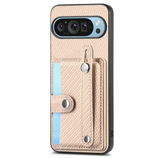 C1-01 For Google Pixel 9 Case Card Holder Kickstand PU Leather Back Phone Cover - Khaki