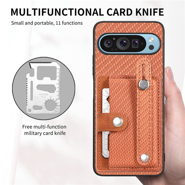 C1-01 For Google Pixel 9 Case Card Holder Kickstand PU Leather Back Phone Cover - Brown