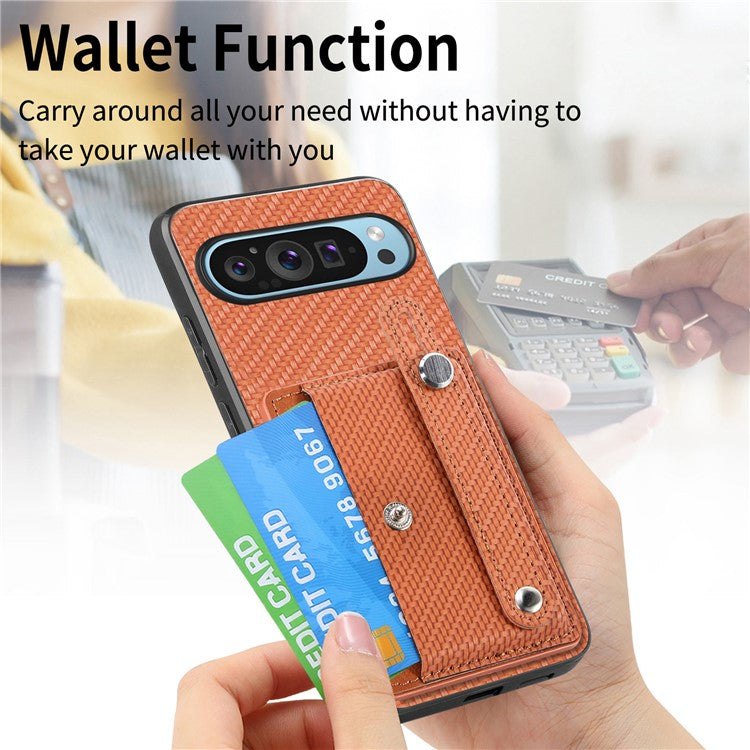 C1-01 For Google Pixel 9 Case Card Holder Kickstand PU Leather Back Phone Cover - Brown