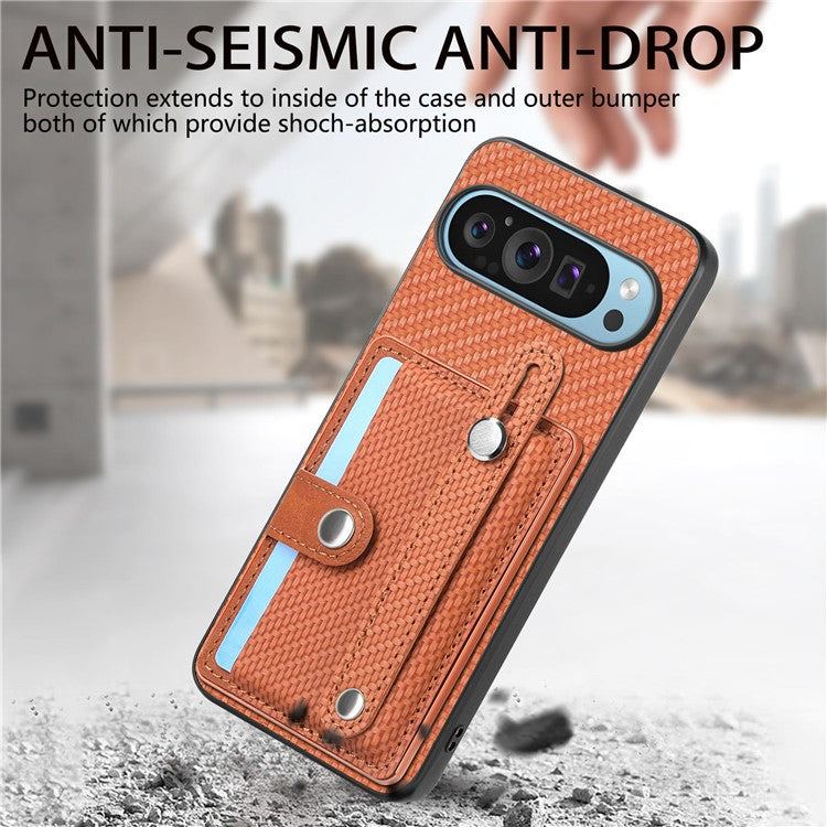 C1-01 For Google Pixel 9 Case Card Holder Kickstand PU Leather Back Phone Cover - Brown