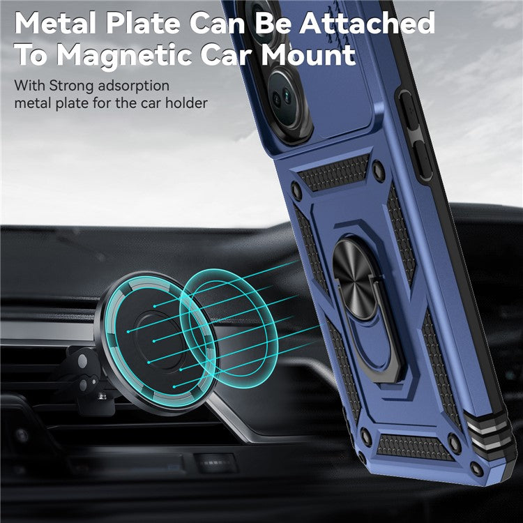 For OnePlus Nord CE3 5G Case Ring Kickstand PC+TPU Phone Protector with Slide Camera Cover - Blue