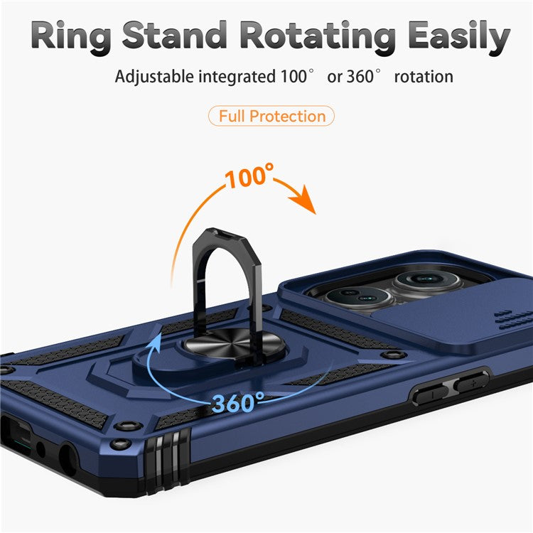 For OnePlus Nord CE3 5G Case Ring Kickstand PC+TPU Phone Protector with Slide Camera Cover - Blue