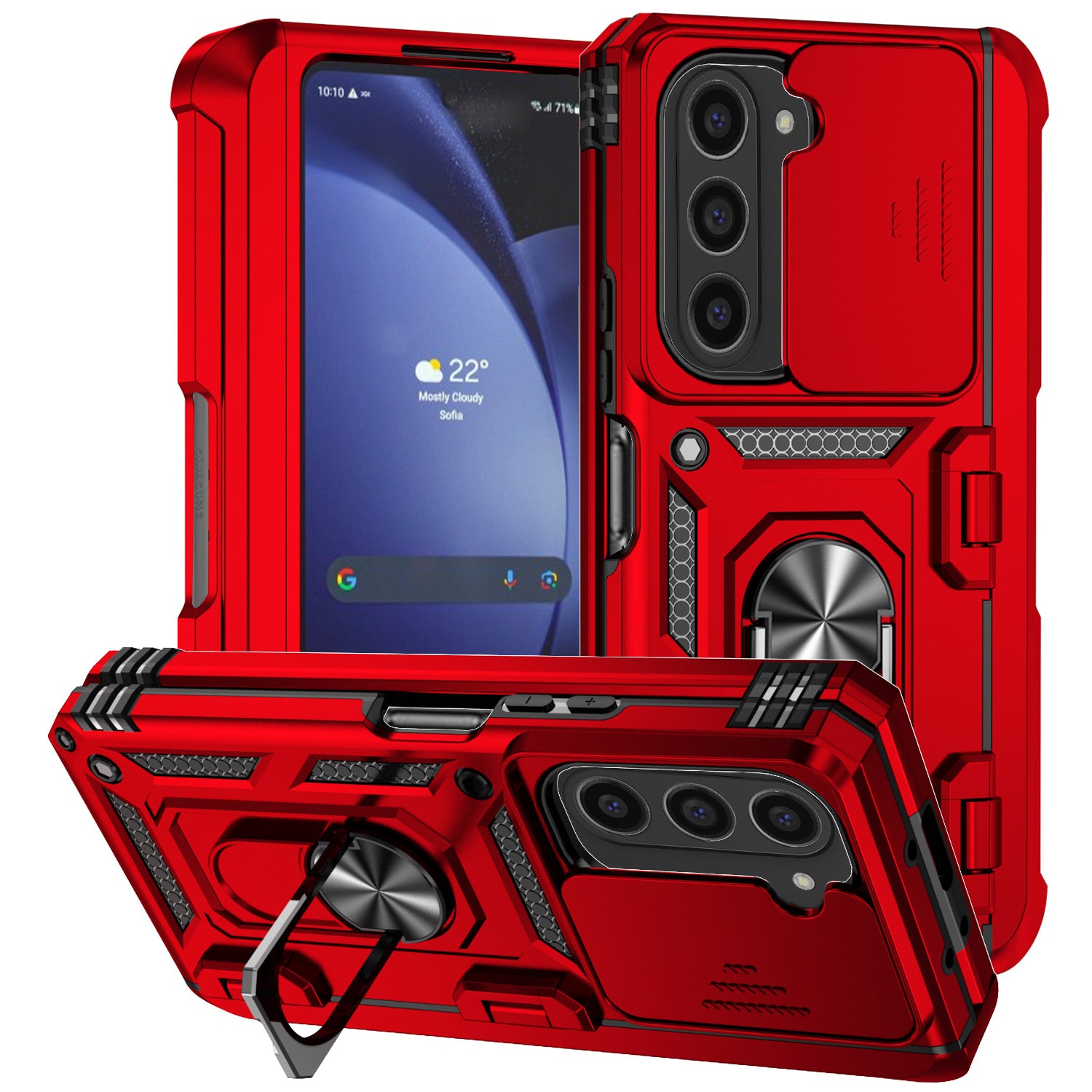 For Samsung Galaxy Z Fold6 5G Case Camera Protection PC+TPU Phone Cover Finger Ring Holder Kickstand - Red