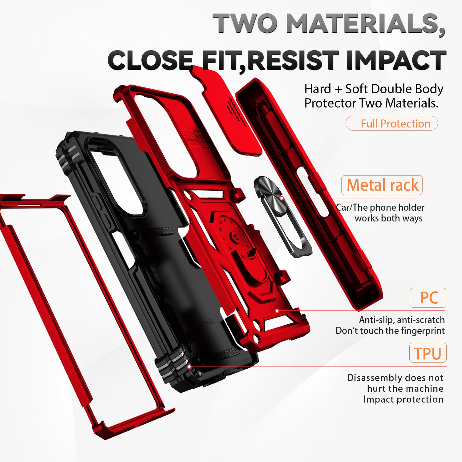 For Samsung Galaxy Z Fold6 5G Case Camera Protection PC+TPU Phone Cover Finger Ring Holder Kickstand - Red