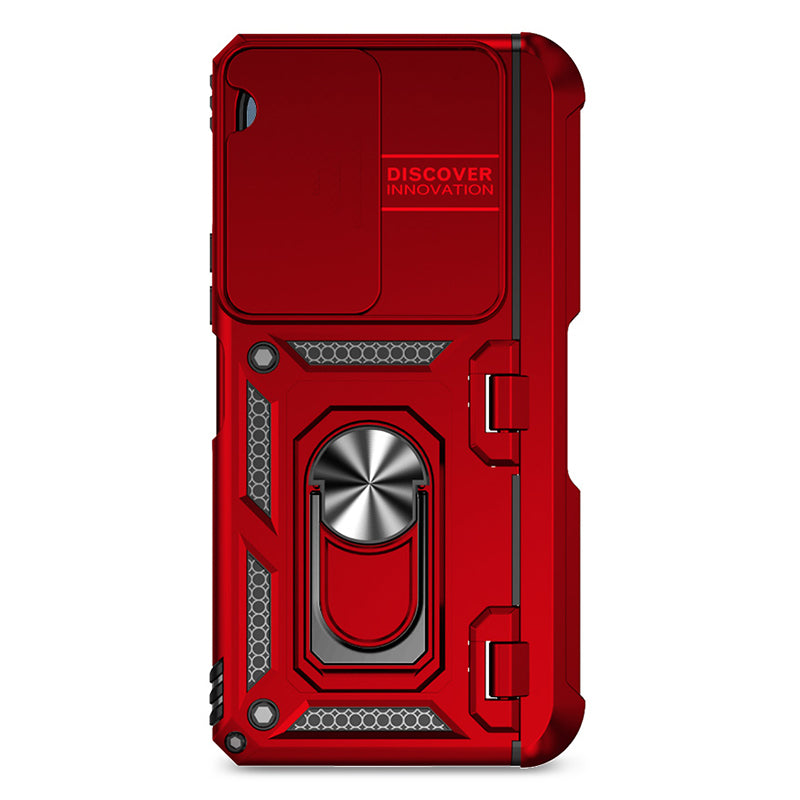 For Samsung Galaxy Z Fold6 5G Case Camera Protection PC+TPU Phone Cover Finger Ring Holder Kickstand - Red