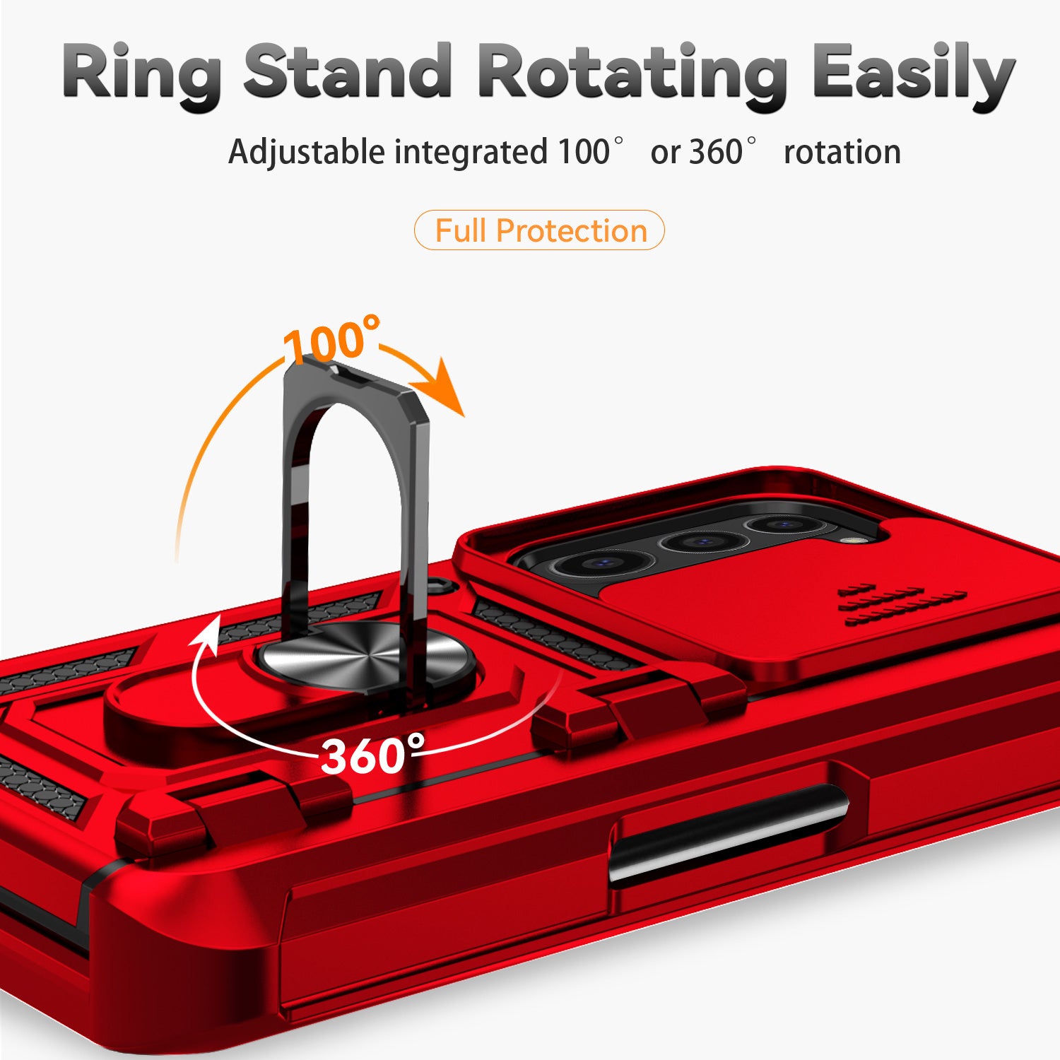 For Samsung Galaxy Z Fold6 5G Case Camera Protection PC+TPU Phone Cover Finger Ring Holder Kickstand - Red