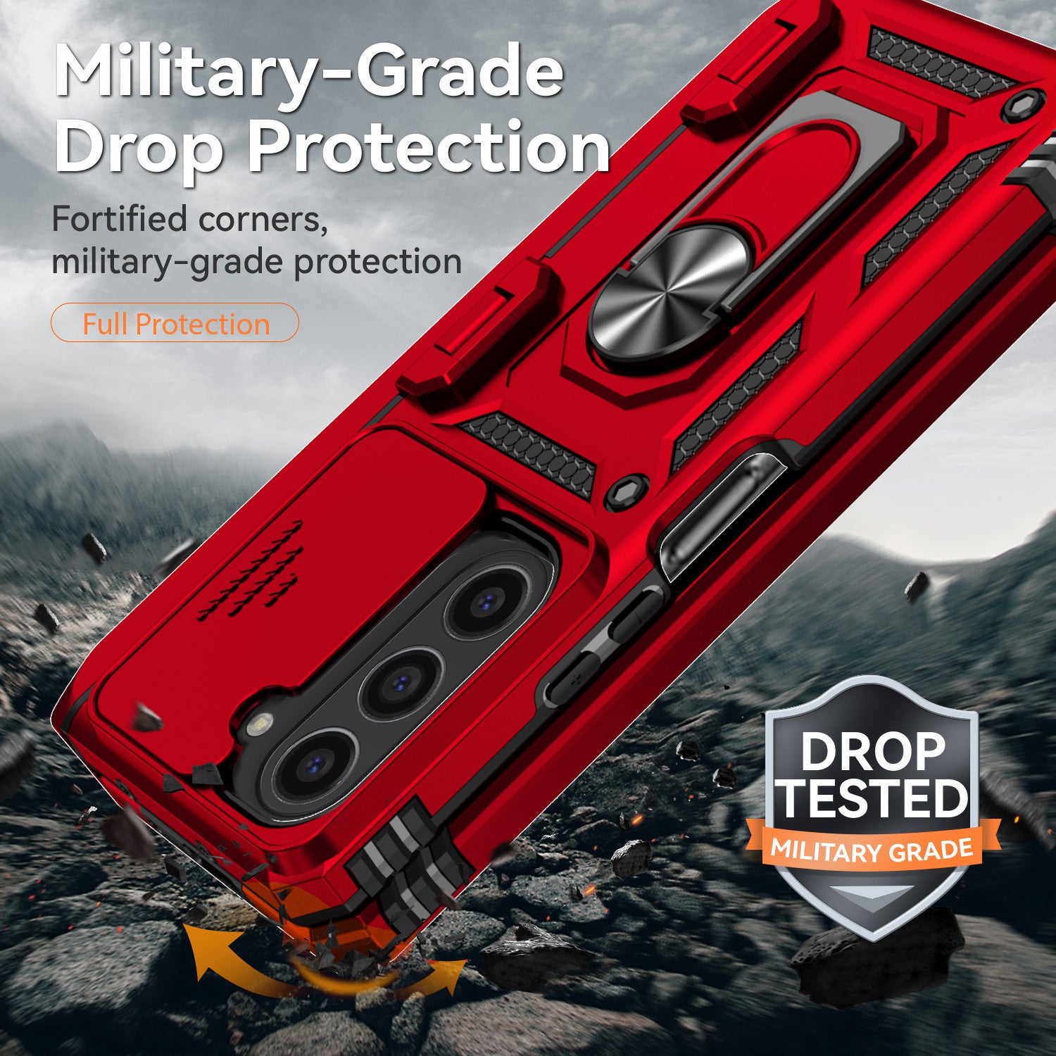 For Samsung Galaxy Z Fold6 5G Case Camera Protection PC+TPU Phone Cover Finger Ring Holder Kickstand - Red
