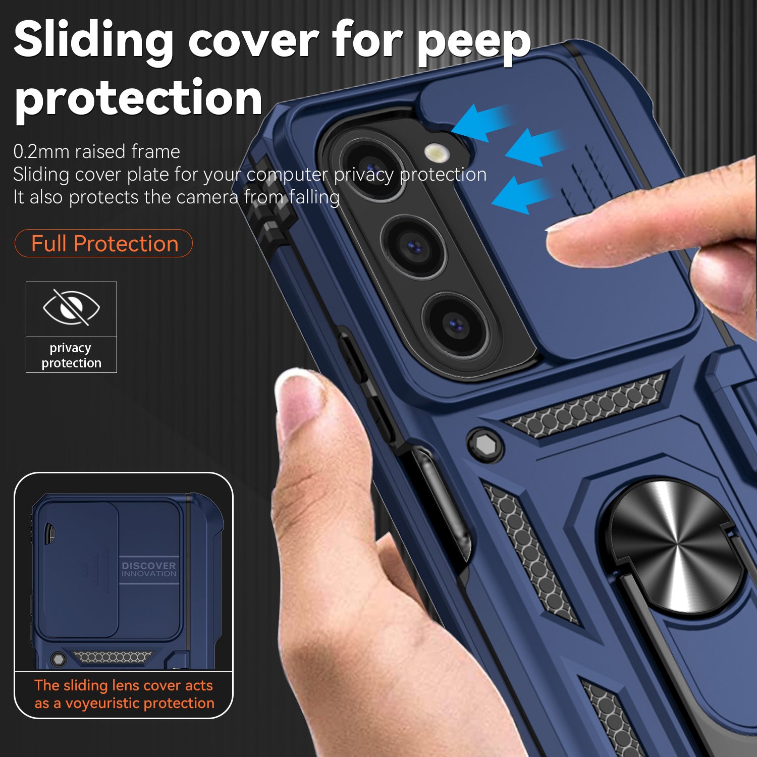 For Samsung Galaxy Z Fold6 5G Case Camera Protection PC+TPU Phone Cover Finger Ring Holder Kickstand - Blue