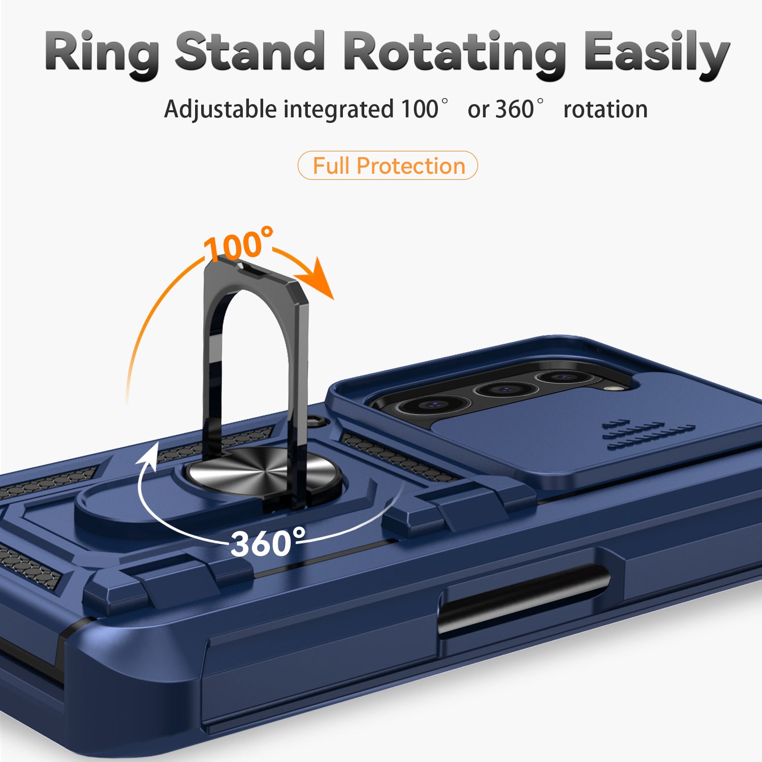 For Samsung Galaxy Z Fold6 5G Case Camera Protection PC+TPU Phone Cover Finger Ring Holder Kickstand - Blue
