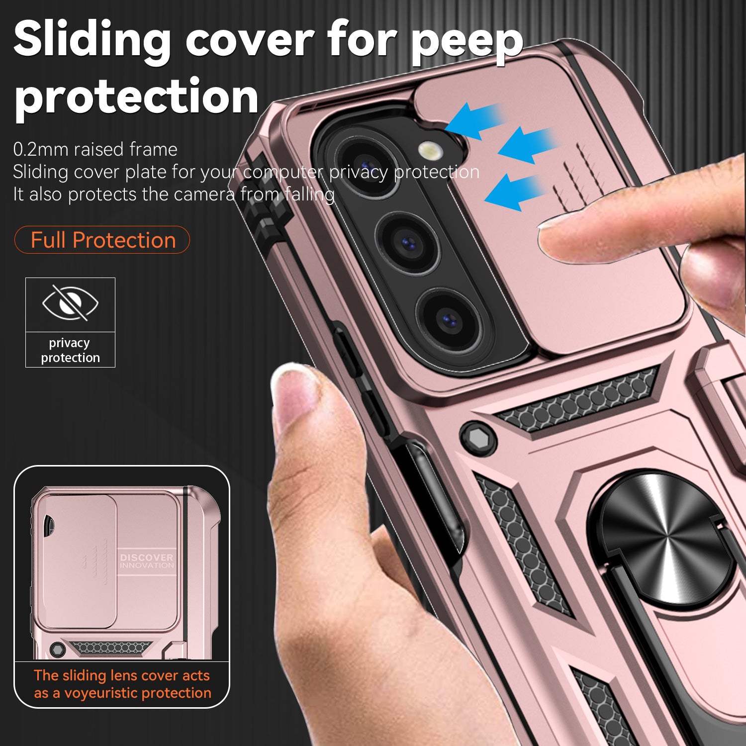 For Samsung Galaxy Z Fold6 5G Case Camera Protection PC+TPU Phone Cover Finger Ring Holder Kickstand - Rose Gold