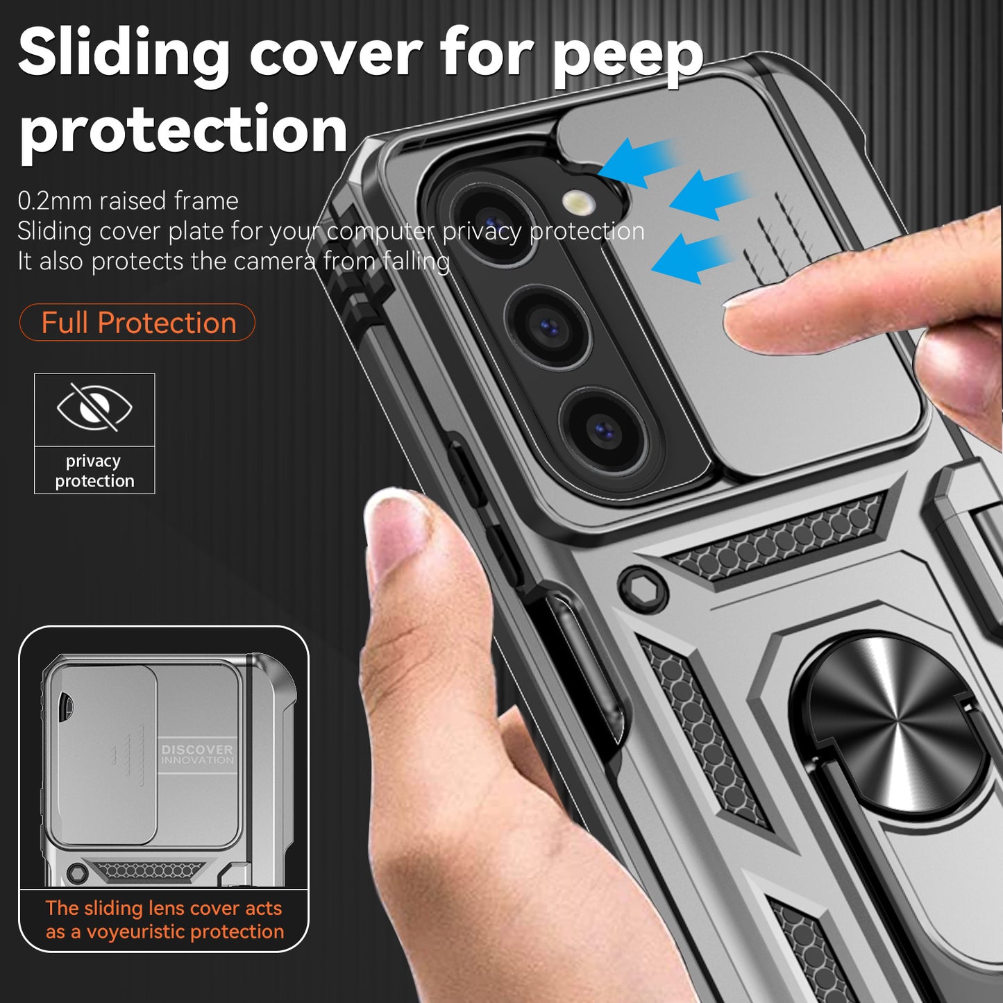 For Samsung Galaxy Z Fold6 5G Case Camera Protection PC+TPU Phone Cover Finger Ring Holder Kickstand - Silver