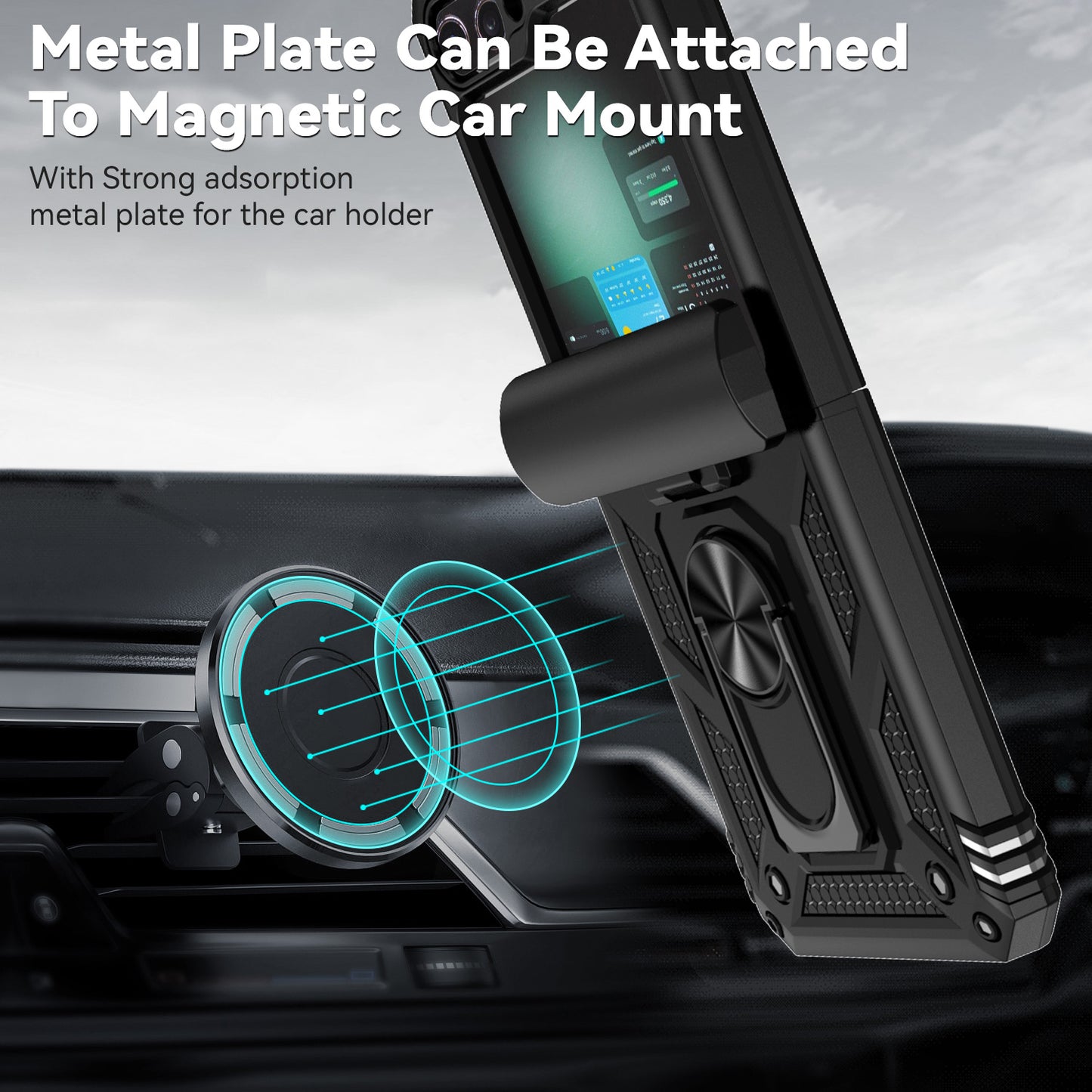 For Samsung Galaxy Z Flip6 5G Case Lens Protection PC TPU Phone Cover Anti-Drop Ring Holder - Black