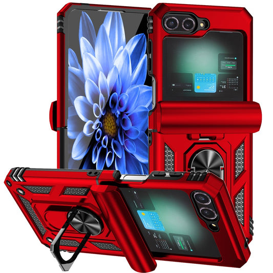 For Samsung Galaxy Z Flip7 FE 5G / Z Flip6 5G Case Lens Protection PC TPU Phone Cover Anti-Drop Ring Holder - Red