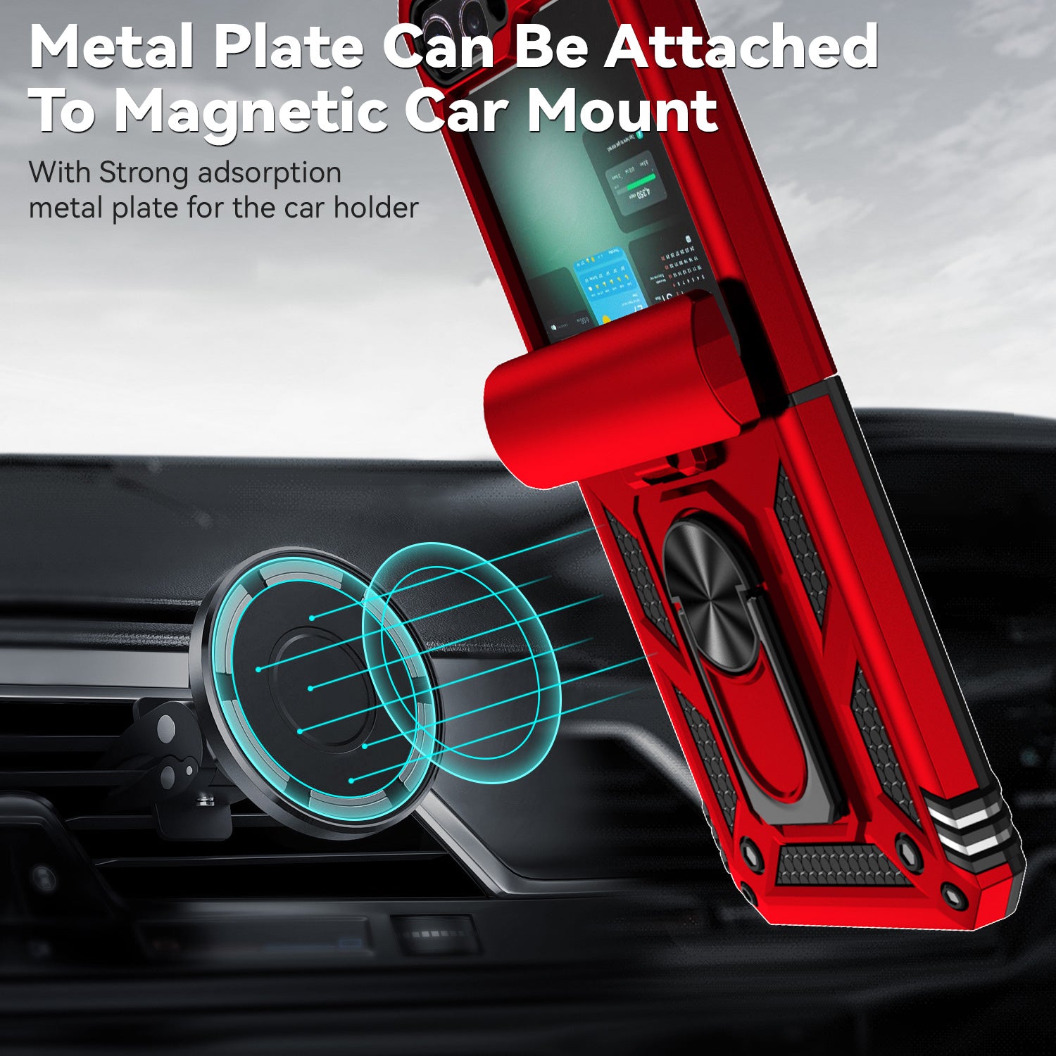 For Samsung Galaxy Z Flip6 5G Case Lens Protection PC TPU Phone Cover Anti-Drop Ring Holder - Red