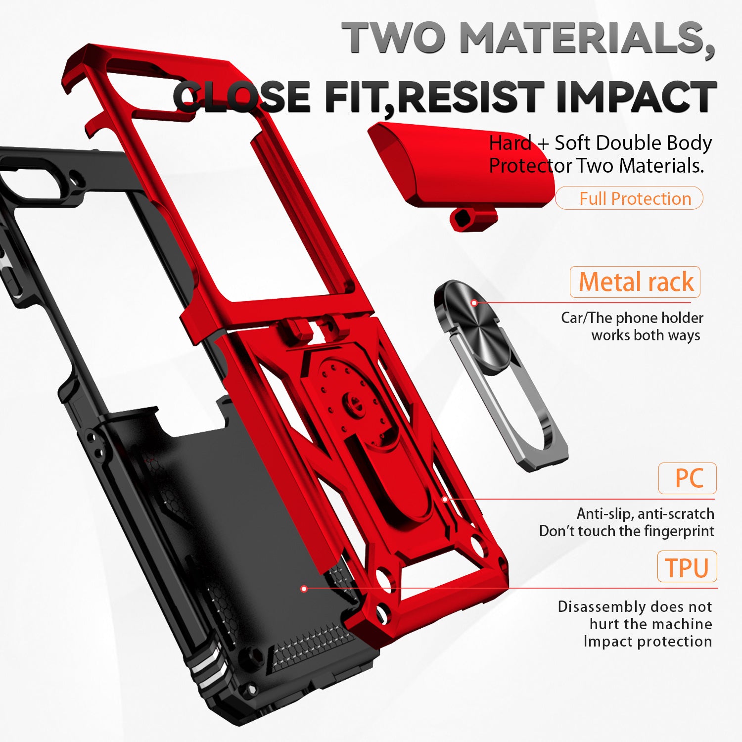 For Samsung Galaxy Z Flip6 5G Case Lens Protection PC TPU Phone Cover Anti-Drop Ring Holder - Red