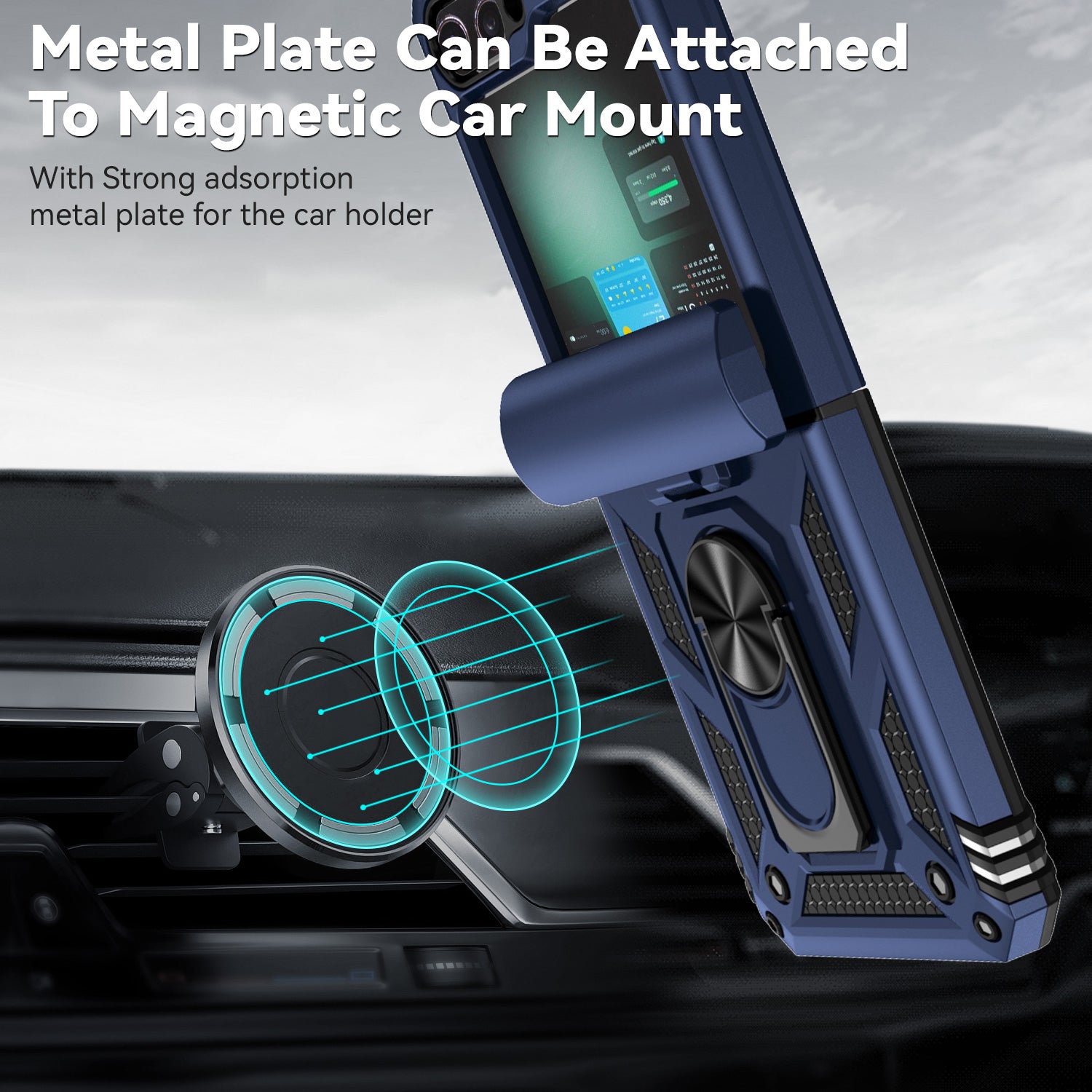 For Samsung Galaxy Z Flip6 5G Case Lens Protection PC TPU Phone Cover Anti-Drop Ring Holder - Blue