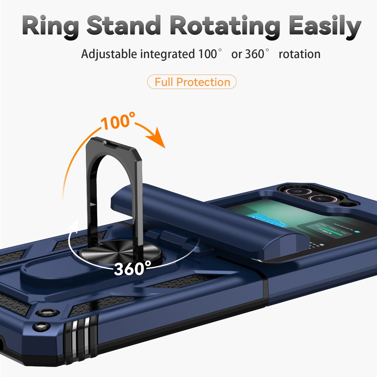 For Samsung Galaxy Z Flip6 5G Case Lens Protection PC TPU Phone Cover Anti-Drop Ring Holder - Blue