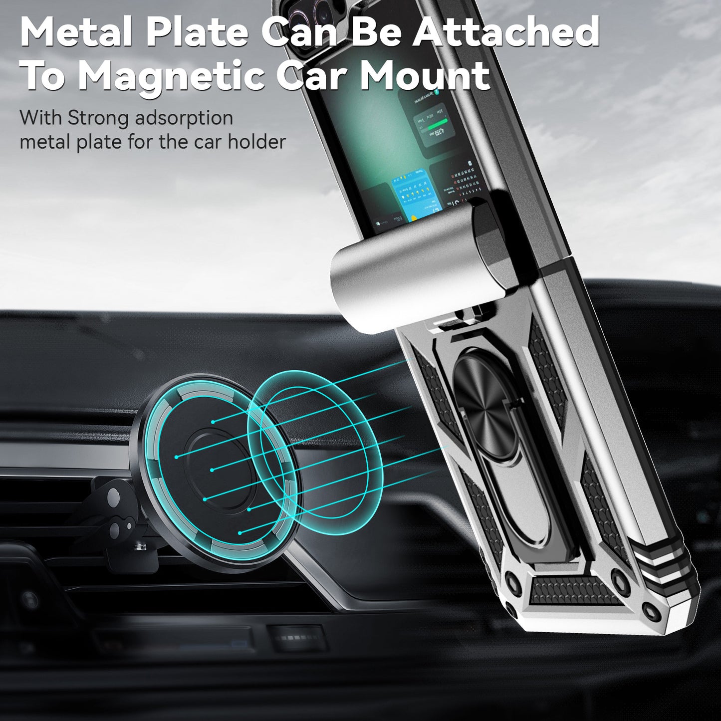 For Samsung Galaxy Z Flip6 5G Case Lens Protection PC TPU Phone Cover Anti-Drop Ring Holder - Silver