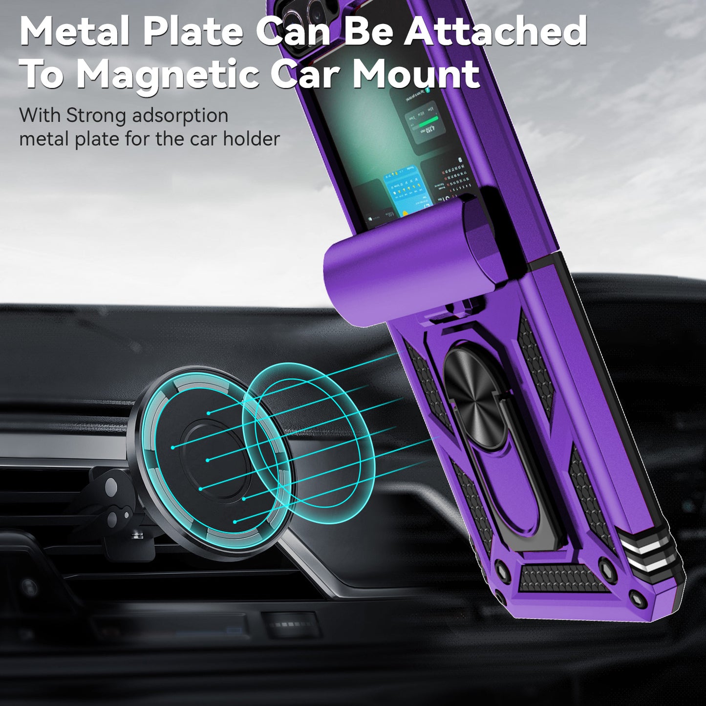 For Samsung Galaxy Z Flip6 5G Case Lens Protection PC TPU Phone Cover Anti-Drop Ring Holder - Purple