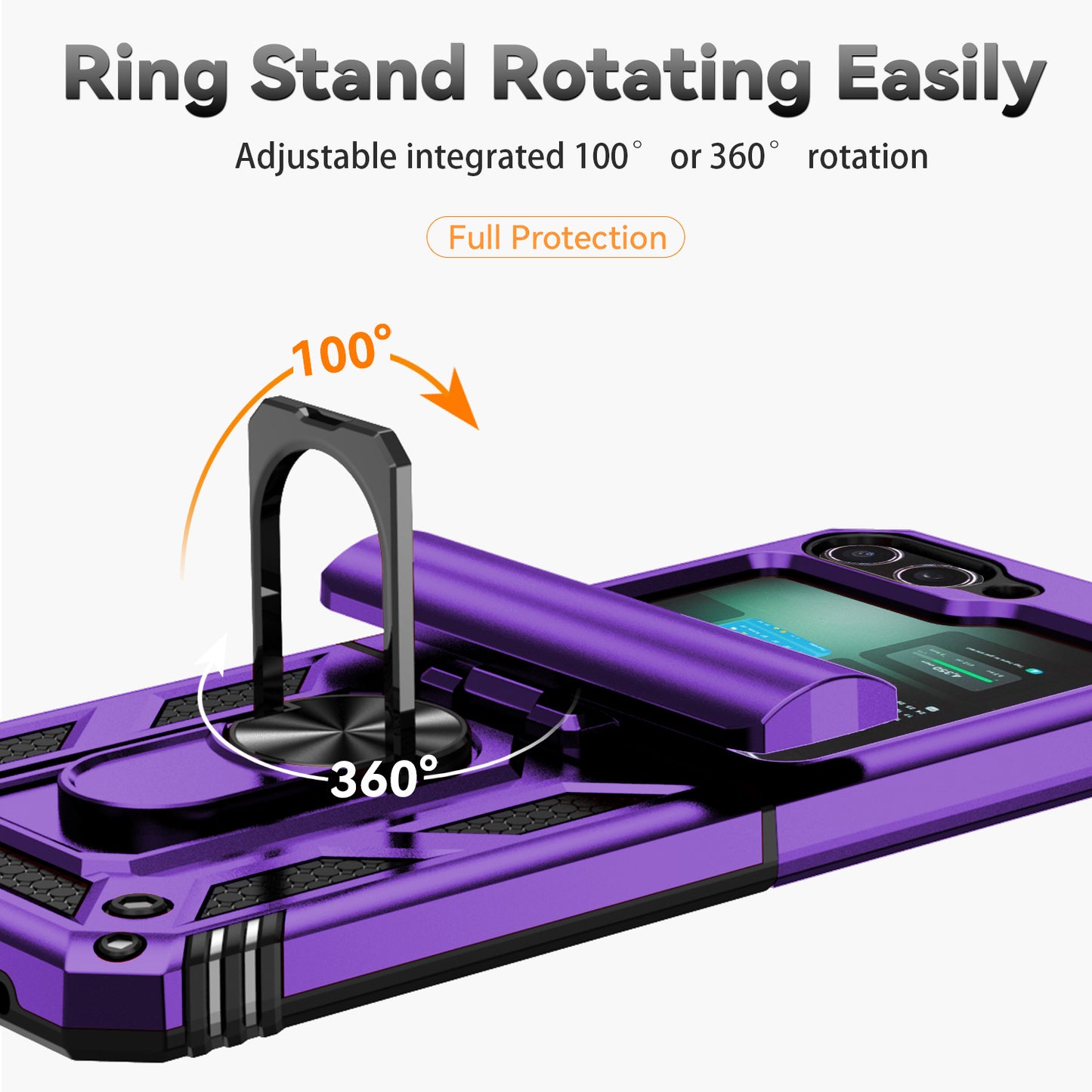 For Samsung Galaxy Z Flip6 5G Case Lens Protection PC TPU Phone Cover Anti-Drop Ring Holder - Purple
