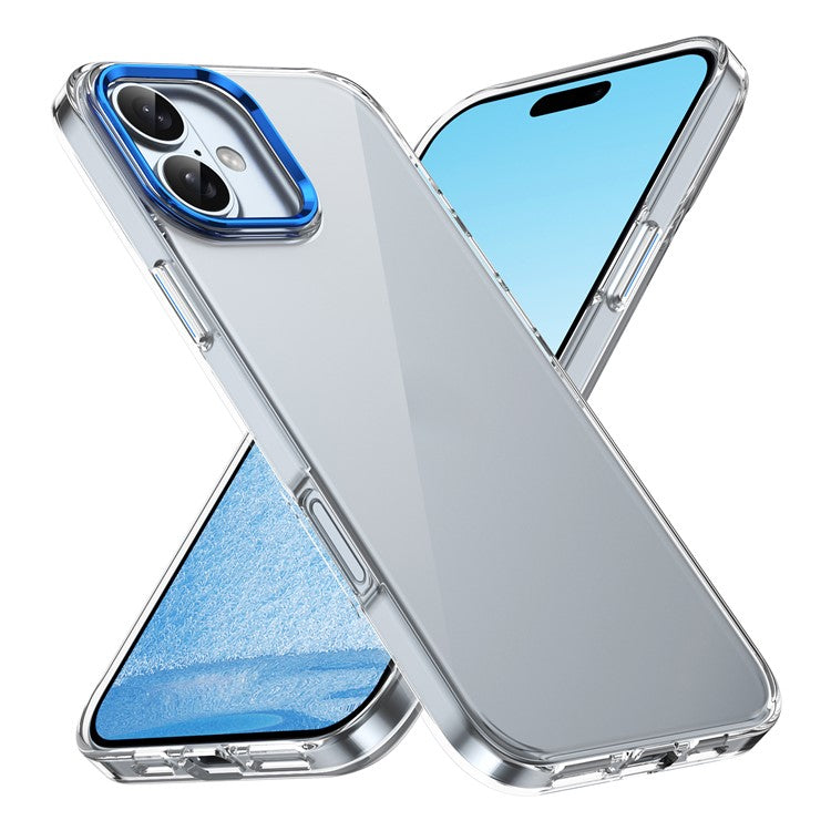 For iPhone 16 Plus Clear Phone Case Hard PC Anti-Scratch Mobile Phone Back Cover - Blue