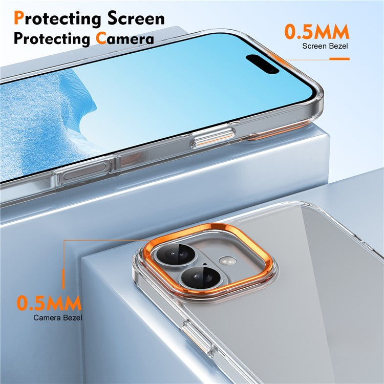 For iPhone 16 Plus Clear Phone Case Hard PC Anti-Scratch Mobile Phone Back Cover - Orange