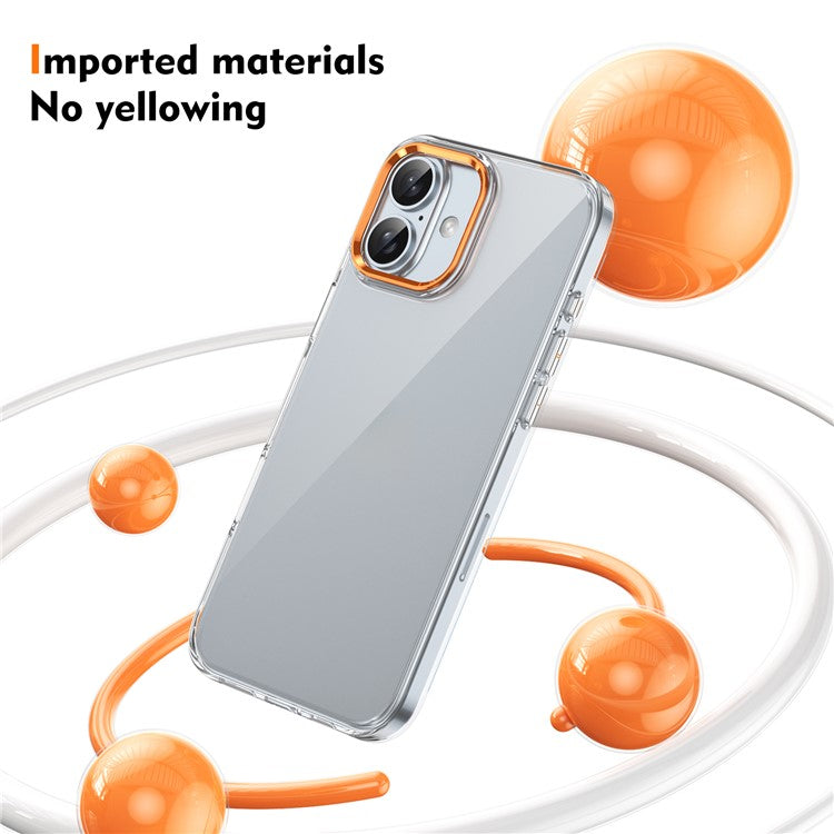 For iPhone 16 Plus Clear Phone Case Hard PC Anti-Scratch Mobile Phone Back Cover - Orange