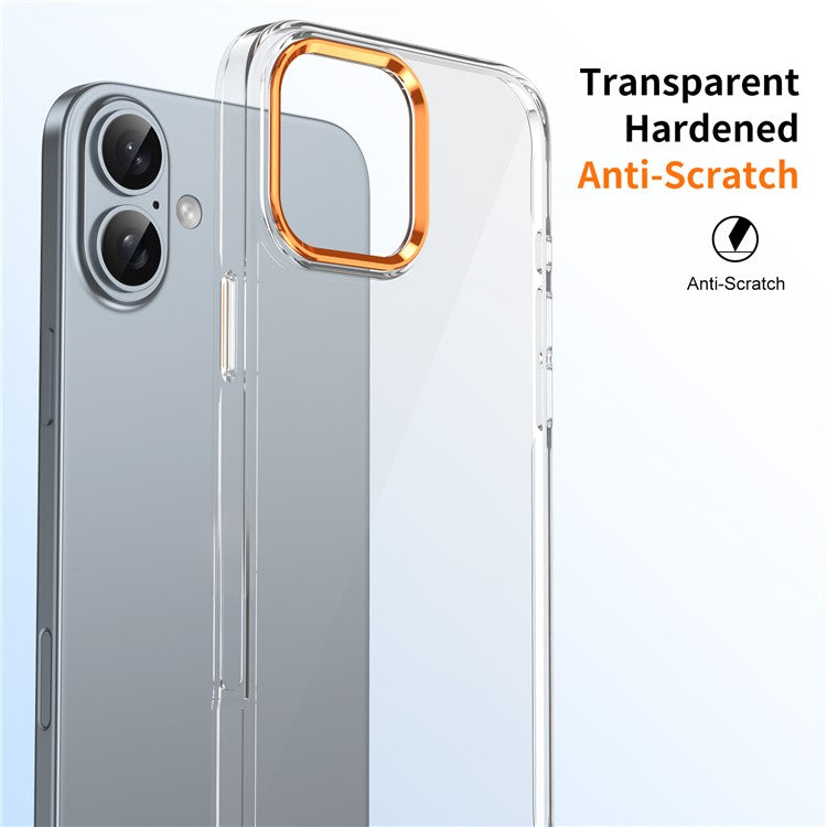 For iPhone 16 Plus Clear Phone Case Hard PC Anti-Scratch Mobile Phone Back Cover - Orange