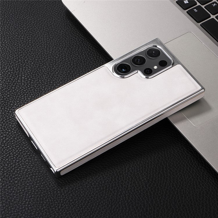 For Samsung Galaxy S23 Ultra Magnetic Case PU Leather Back Cover Compatible with MagSafe - White