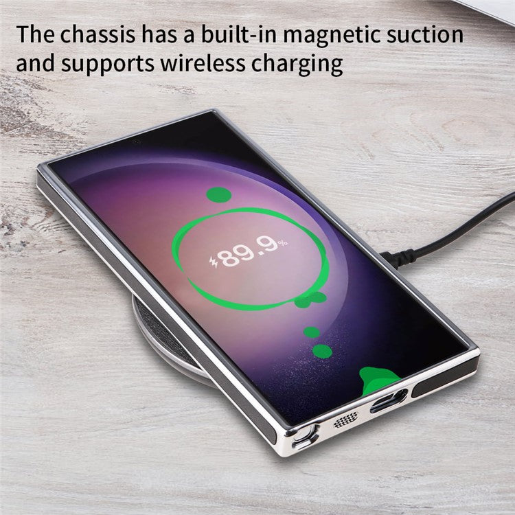 For Samsung Galaxy S23 Ultra Magnetic Case PU Leather Back Cover Compatible with MagSafe - White