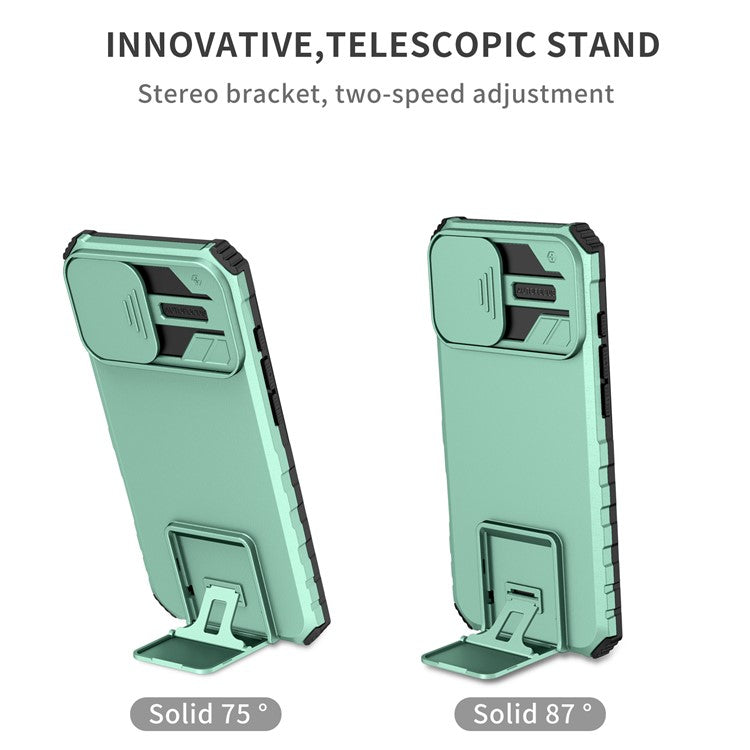 For iPhone 16 Plus Case Camera Slider PC + TPU Phone Cover with Kickstand - Baby Blue