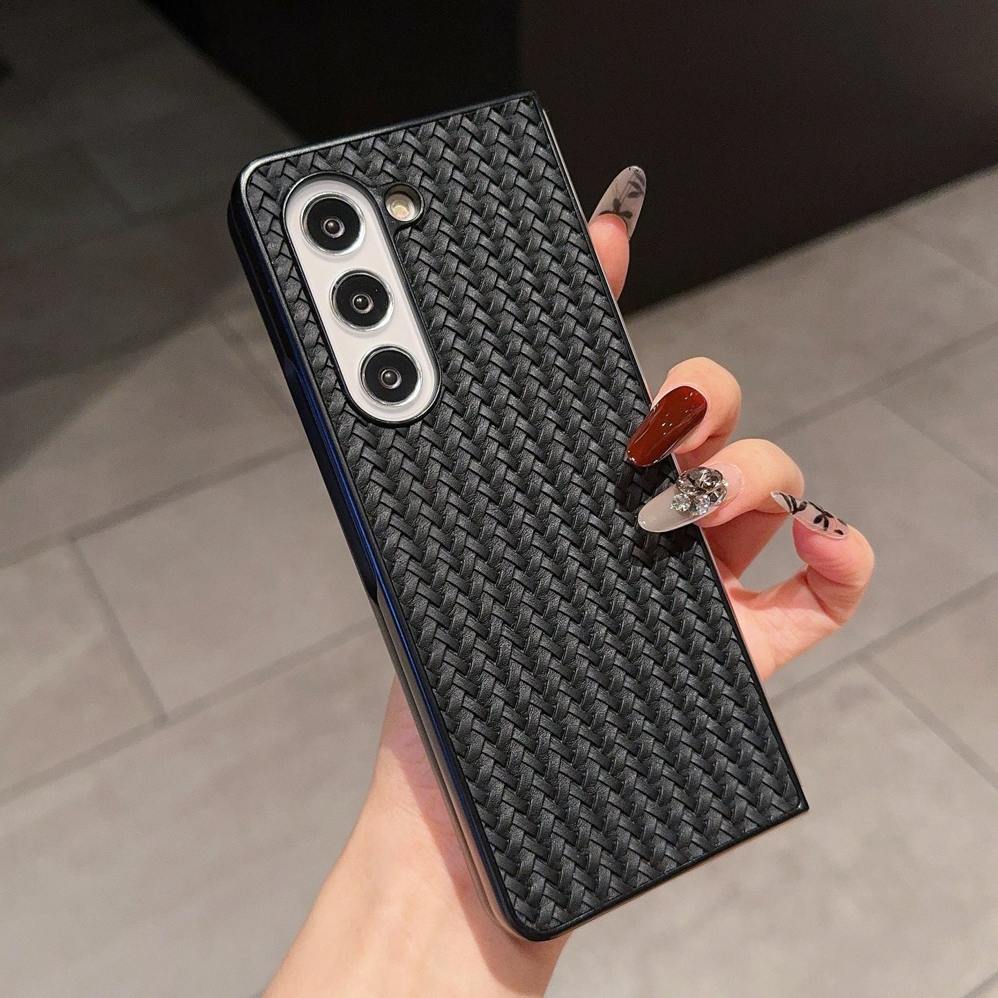 For Samsung Galaxy Z Fold6 5G Case Woven Texture PU Leather Coated PC Phone Cover - Black
