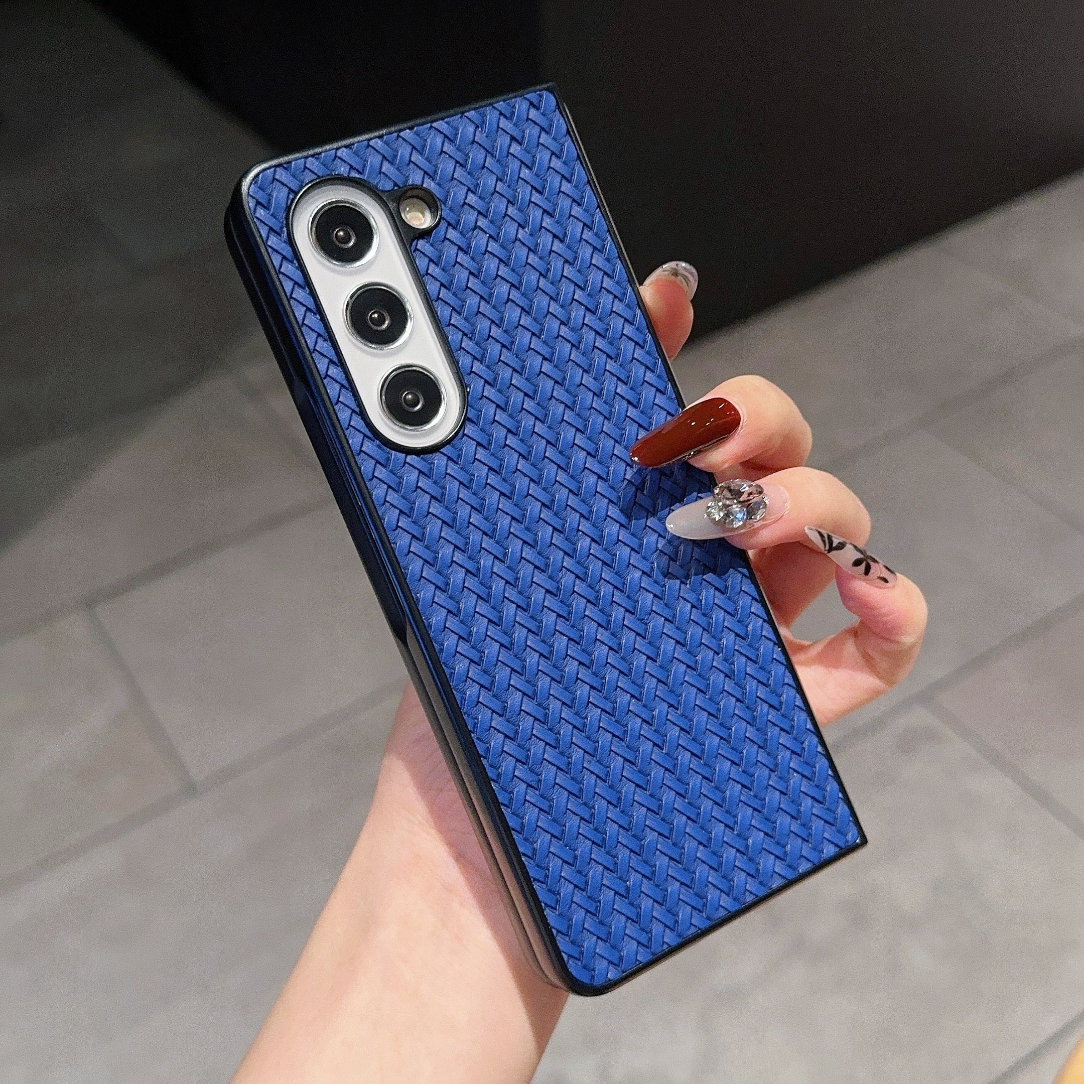 For Samsung Galaxy Z Fold6 5G Case Woven Texture PU Leather Coated PC Phone Cover - Blue