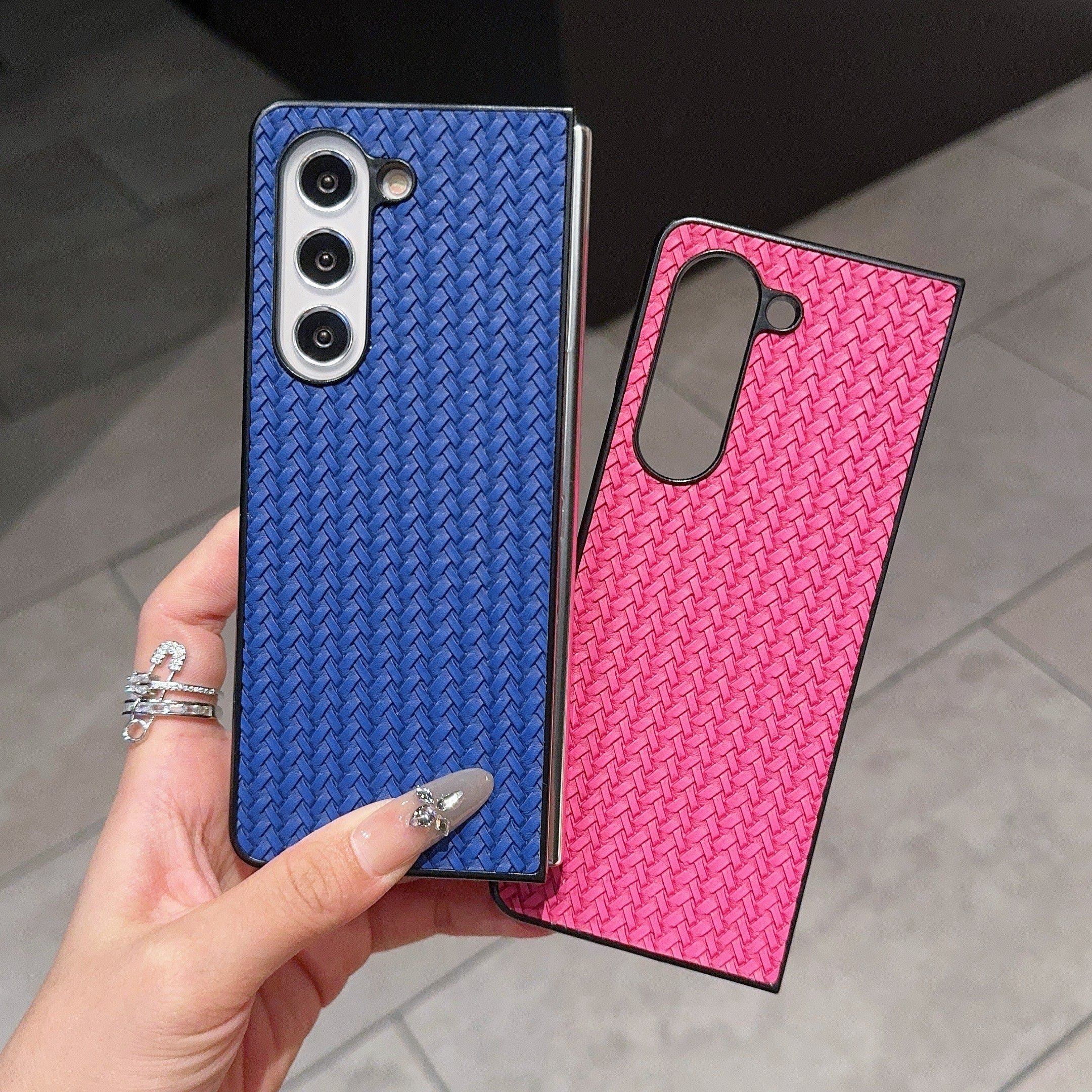 For Samsung Galaxy Z Fold6 5G Case Woven Texture PU Leather Coated PC Phone Cover - Blue
