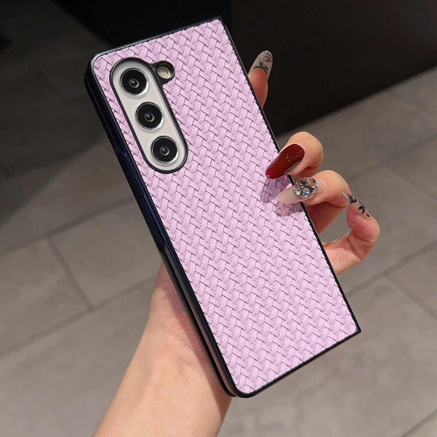 For Samsung Galaxy Z Fold6 5G Case Woven Texture PU Leather Coated PC Phone Cover - Purple