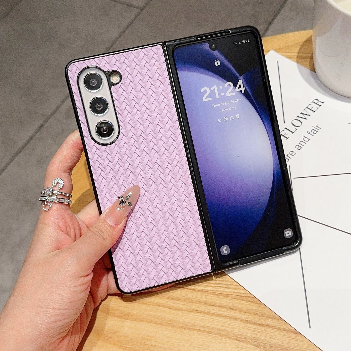 For Samsung Galaxy Z Fold6 5G Case Woven Texture PU Leather Coated PC Phone Cover - Purple