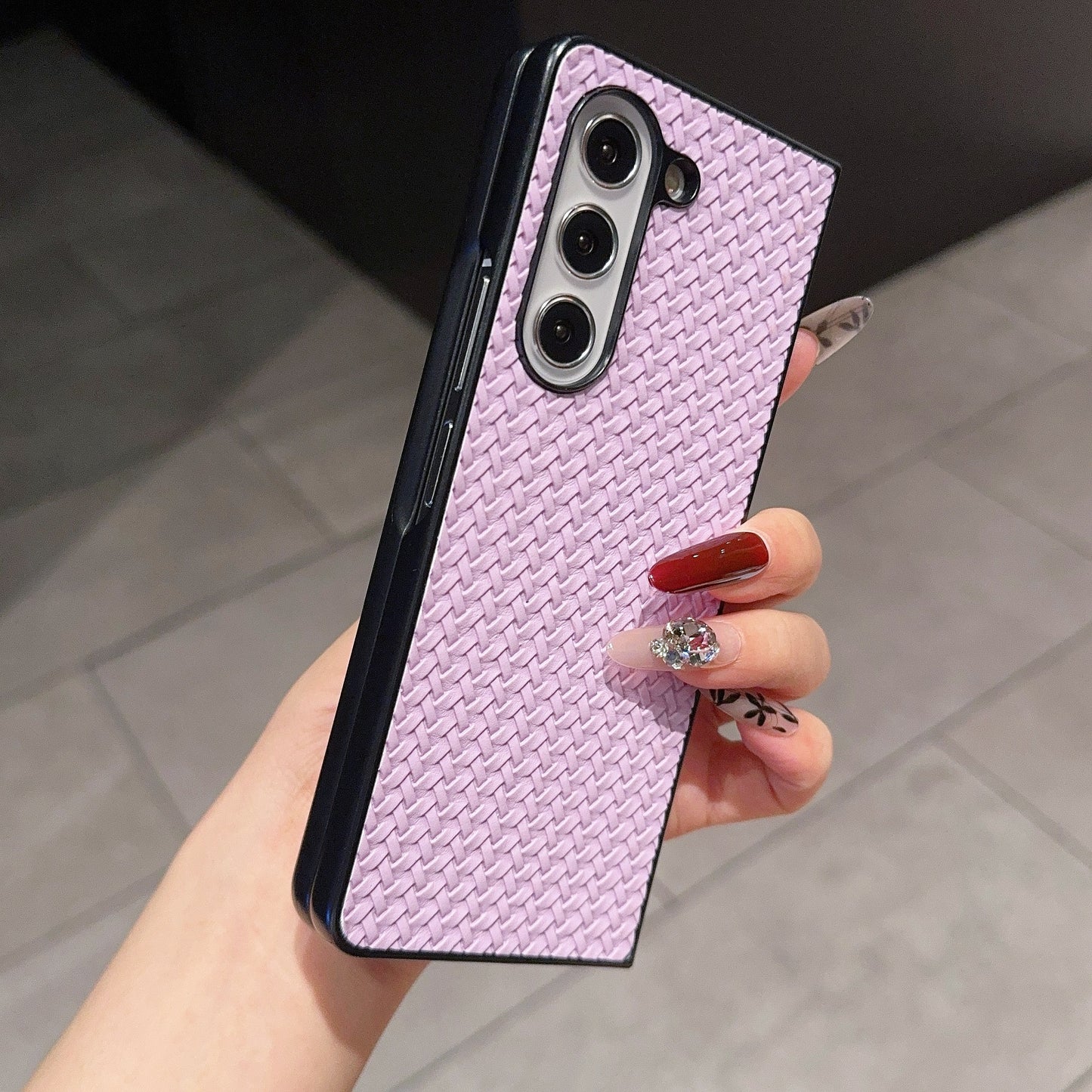 For Samsung Galaxy Z Fold6 5G Case Woven Texture PU Leather Coated PC Phone Cover - Purple