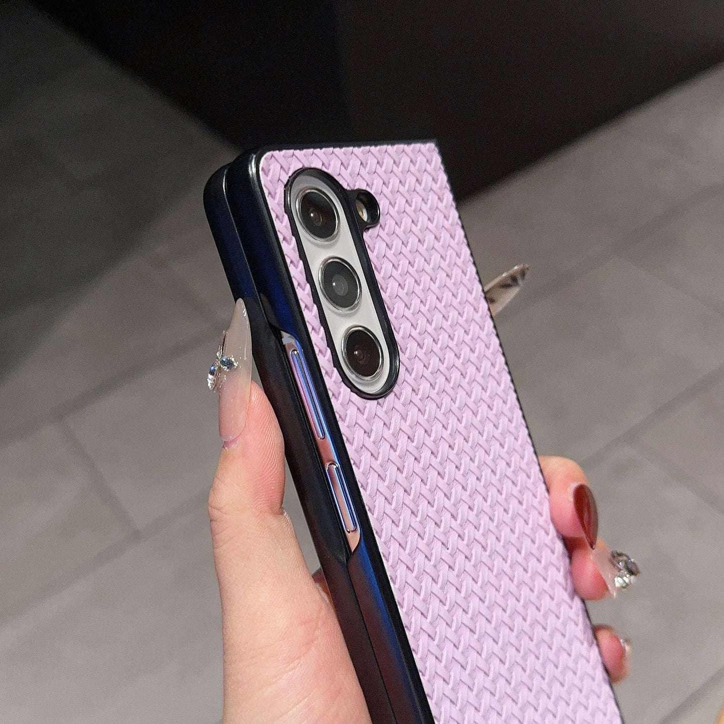 For Samsung Galaxy Z Fold6 5G Case Woven Texture PU Leather Coated PC Phone Cover - Purple