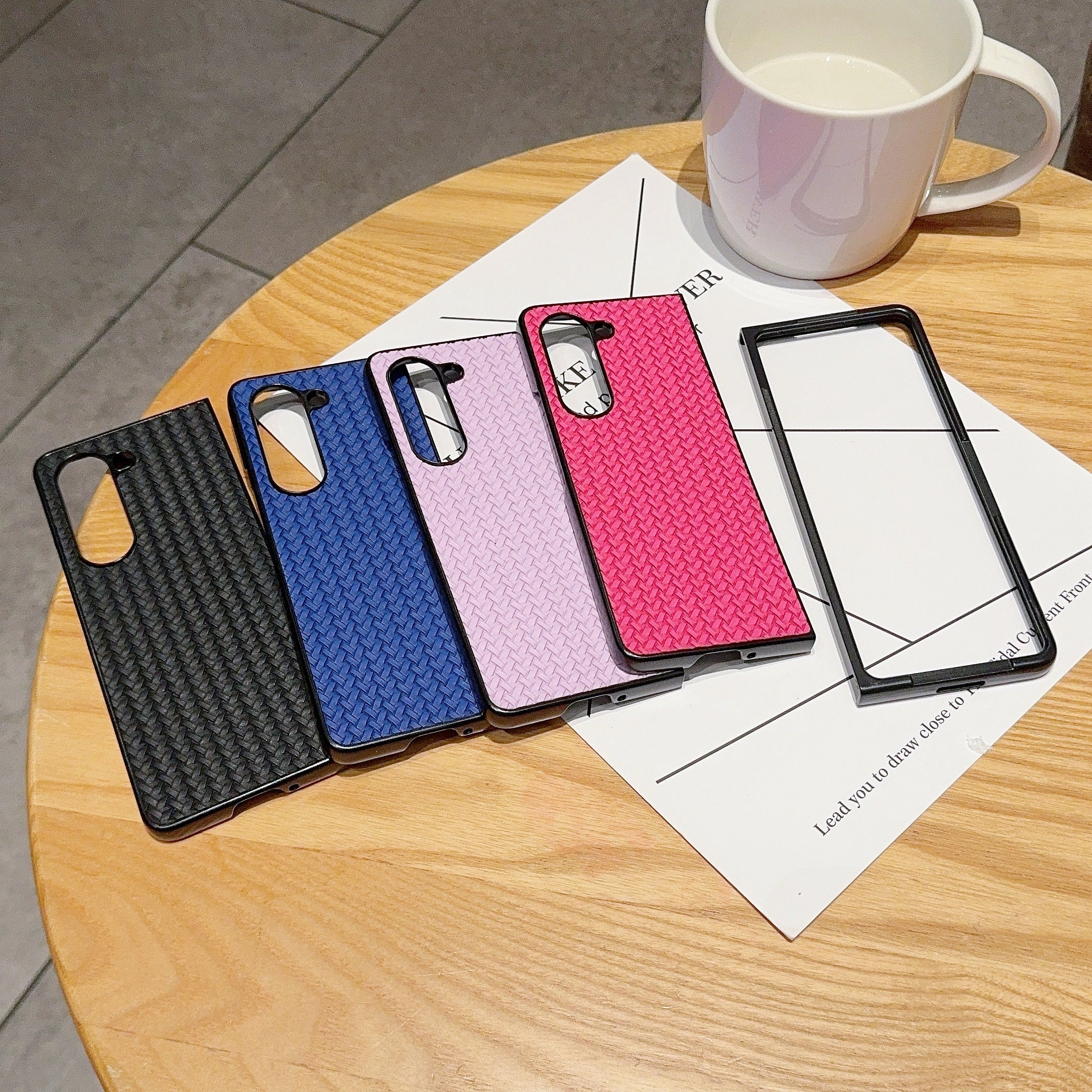 For Samsung Galaxy Z Fold6 5G Case Woven Texture PU Leather Coated PC Phone Cover - Rose