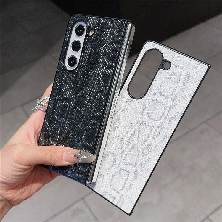 For Samsung Galaxy Z Fold5 5G Case Snake Texture PU Leather Coated PC Phone Cover - Black