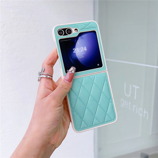For Samsung Galaxy Z Flip7 FE 5G / Z Flip6 5G Case Rhombus Pattern PU Leather Coated PC Two-Piece Phone Cover - Mint Green