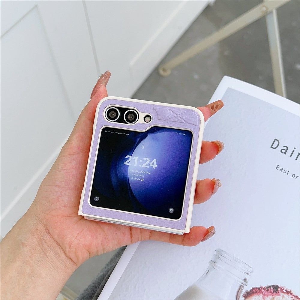 For Samsung Galaxy Z Flip7 FE 5G / Z Flip6 5G Case Rhombus Pattern PU Leather Coated PC Two-Piece Phone Cover - Purple