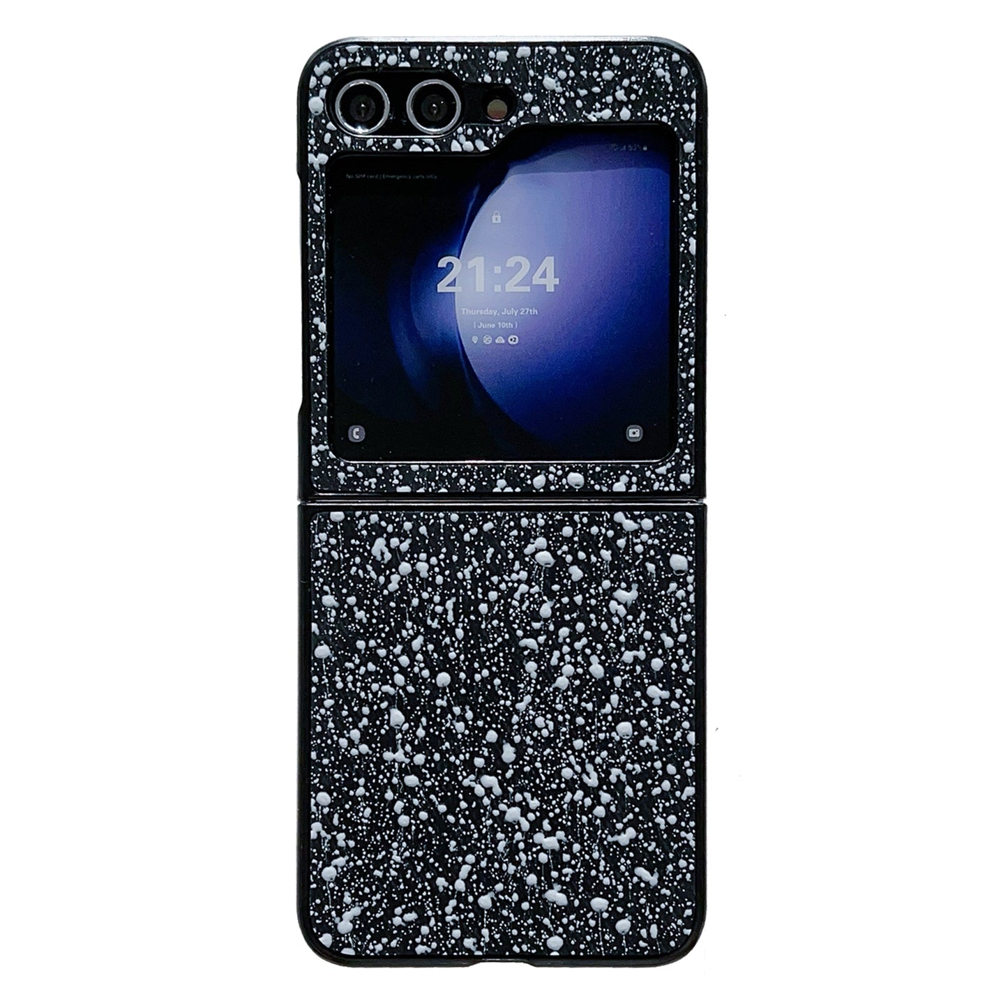 For Samsung Galaxy Z Flip6 5G Case Leather Coated PC Splatter Paint Phone Cover Two-Piece Design - Black