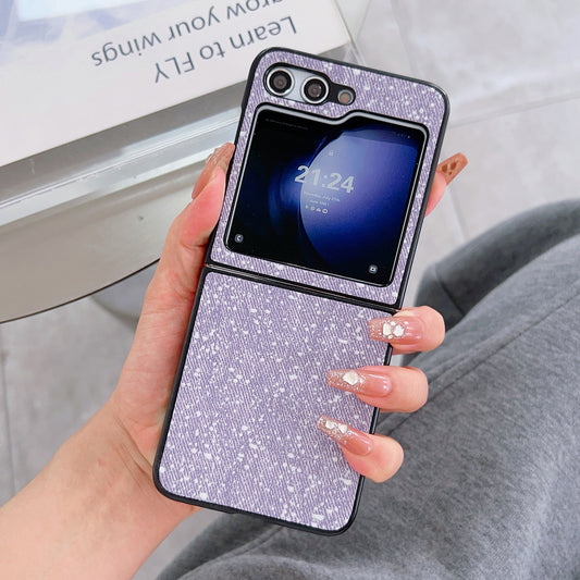 For Samsung Galaxy Z Flip6 5G Case Leather Coated PC Splatter Paint Phone Cover Two-Piece Design - Purple