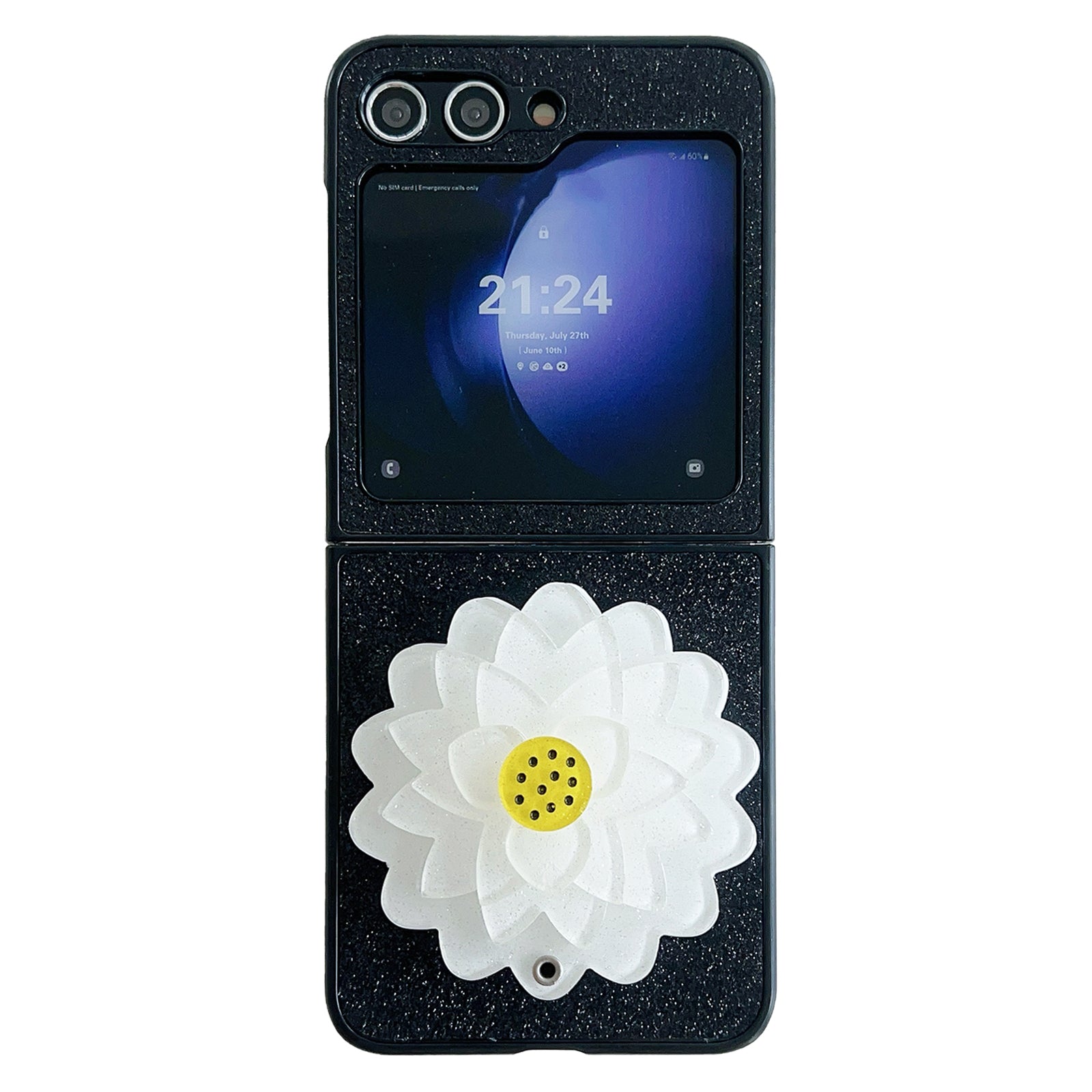 For Samsung Galaxy Z Flip6 5G Case Leather Coated PC 3D Flower Phone Cover Two-Piece Design - White Flower