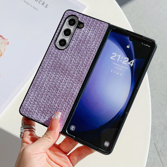 For Samsung Galaxy Z Fold6 5G Case Leather Coated PC Two-Piece Phone Cover Tweed Pattern - Purple