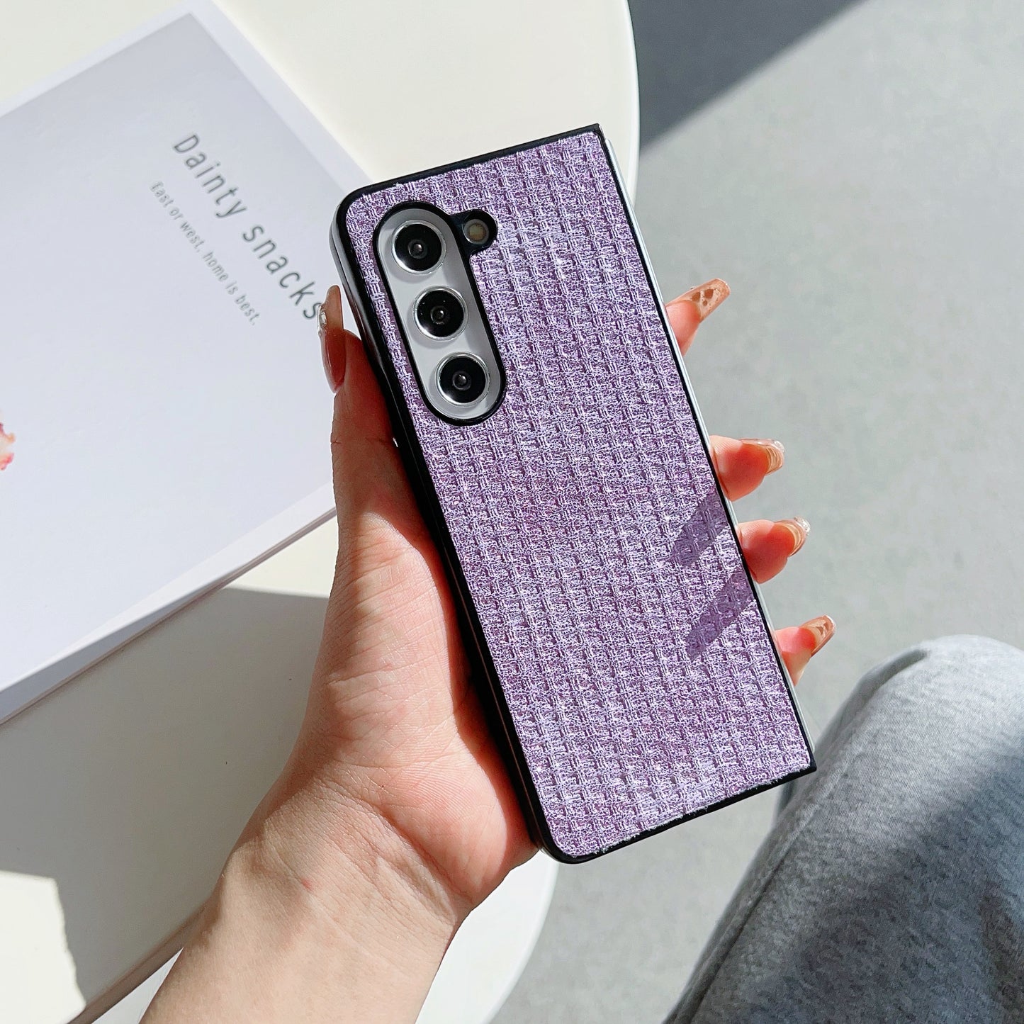 For Samsung Galaxy Z Fold6 5G Case Leather Coated PC Two-Piece Phone Cover Tweed Pattern - Purple